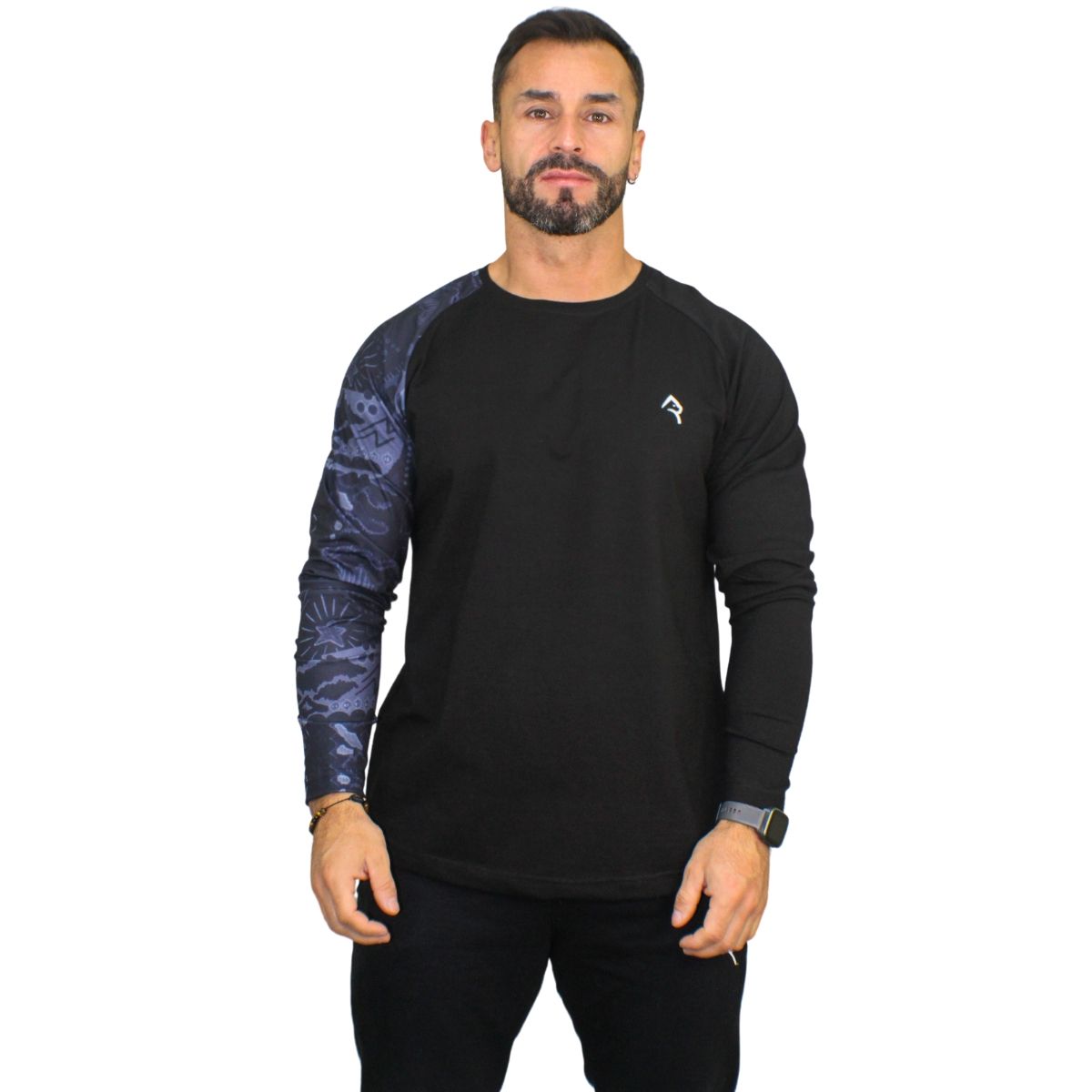 KONKO ACTIVE - Polera Manga Larga Algodón Black Tribal Negra Hombre Konko