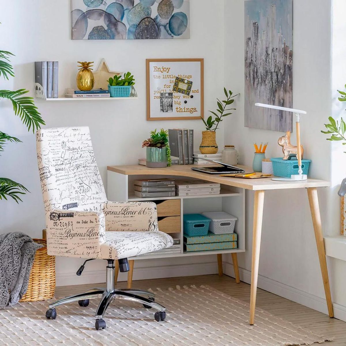 DETODOYMAS - Escritorio en L cajones 145x81x758cm Chic Home