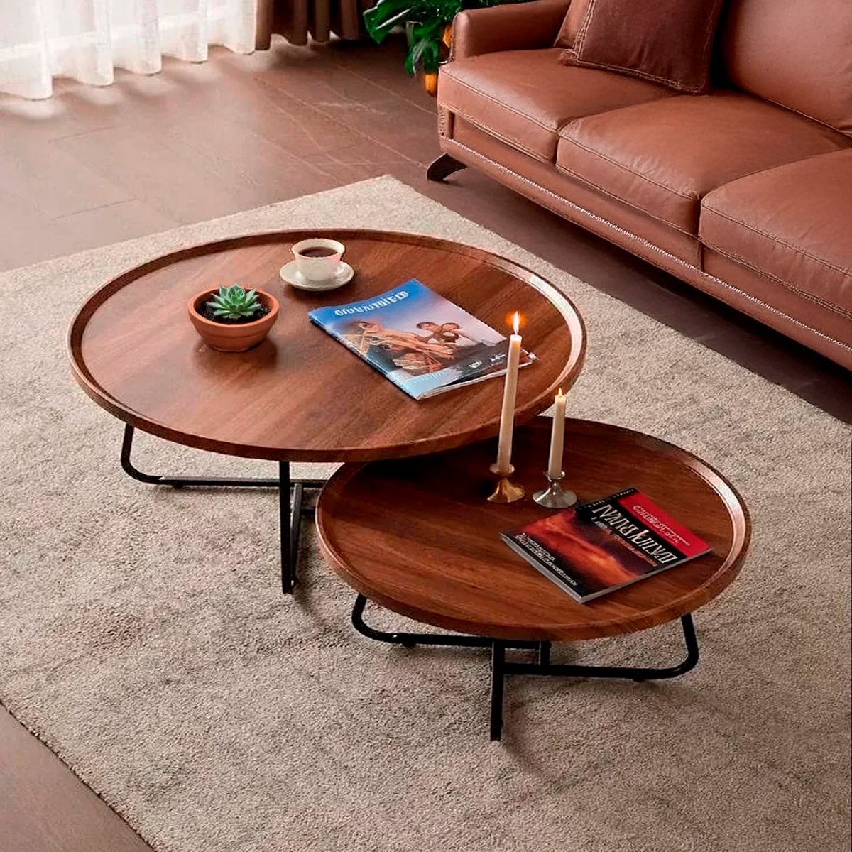 DETODOYMAS - Juego Mesa De Centro Living 80+60cm color madera Chic Home