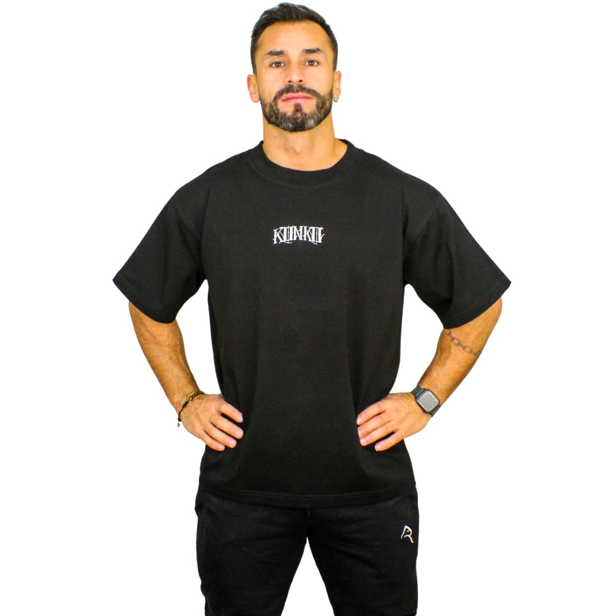 KONKO ACTIVE - Polera Oversize Manga Corta Algodón Flex Cotton Negra Skull Konko Hombre