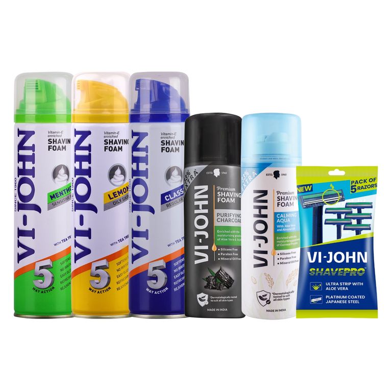 Pack 5 Espumas de Afeitar 200 gr + Maquina Desechable 5 Uds