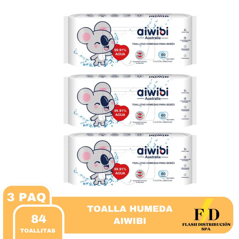 AIWIBI - TOALLAS HUMEDAS AIWIBI 9991% AGUA PACK 3X80UN
