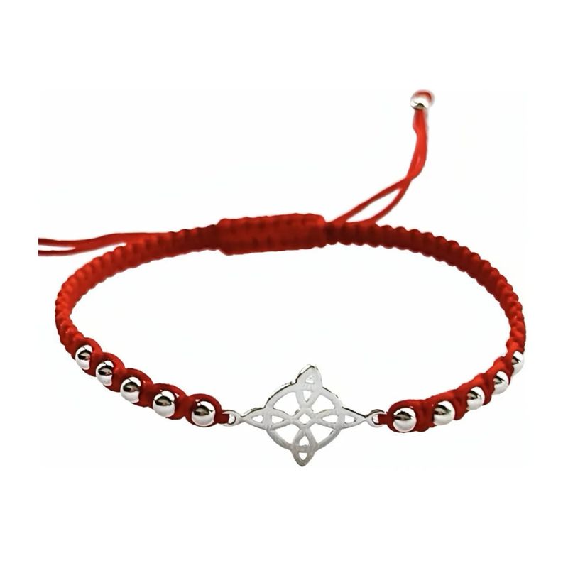 GENERICO - Pulsera Hilo Rojo Nudo De Brujas Plata Con Esferas Ajustable