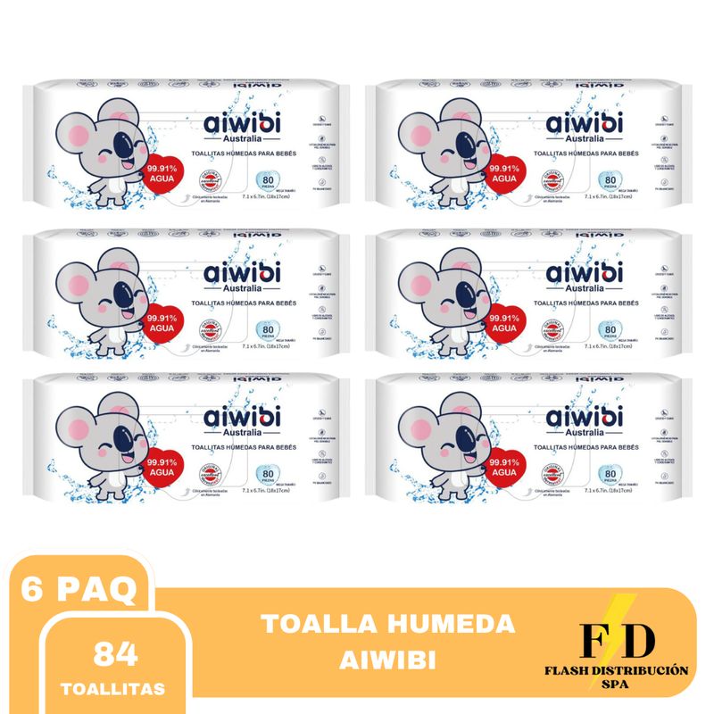 AIWIBI - TOALLAS HUMEDAS AIWIBI 9991% AGUA PACK 6X80UN