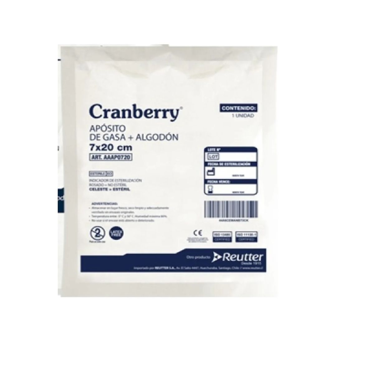 CRANBERRY - Aposito De Gasa + Algodon 7x20cm Cranberry 10 Unidades