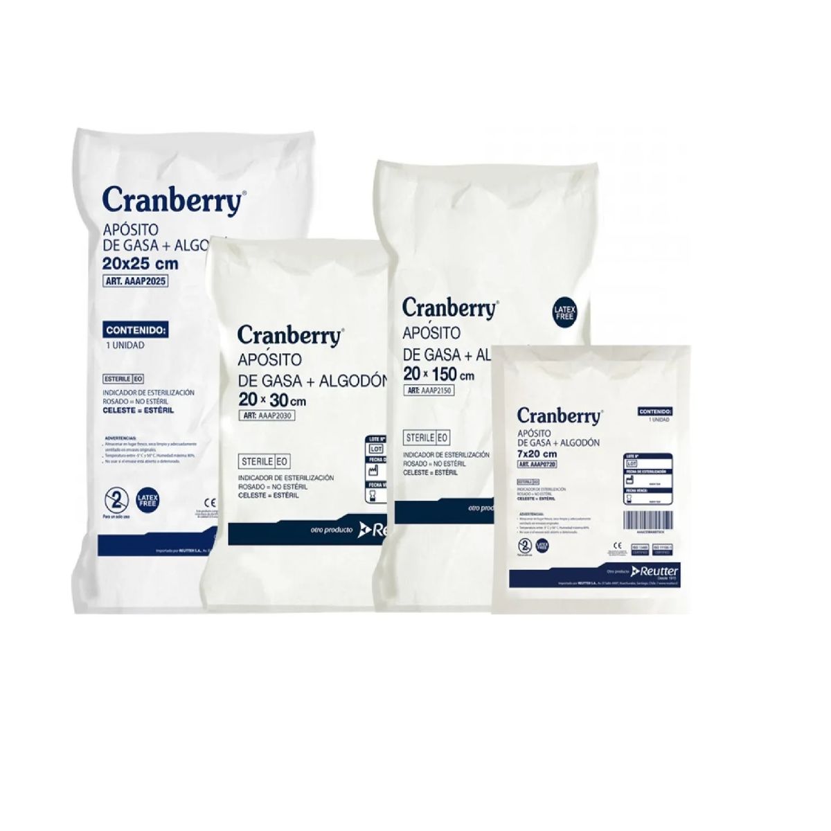 CRANBERRY - Aposito De Gasa + Algodon 7x20cm Cranberry 10 Unidades