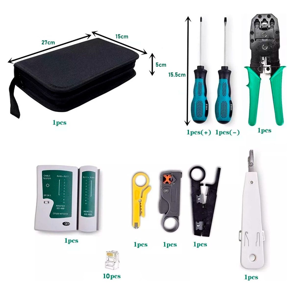 GENERICO - Kit Herramientas Cableado Tester Rj45 Utp Lan Crimpeadora