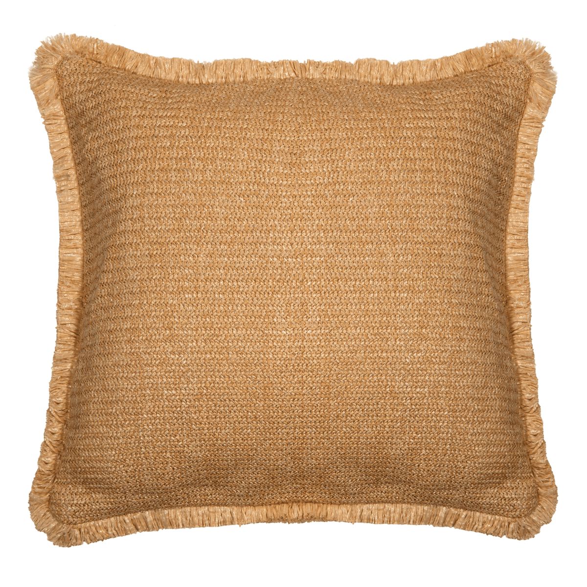 VADELL - COJIN DE RAFIA BEIGE CON FLECOS 45X45 CM CON RELLENO