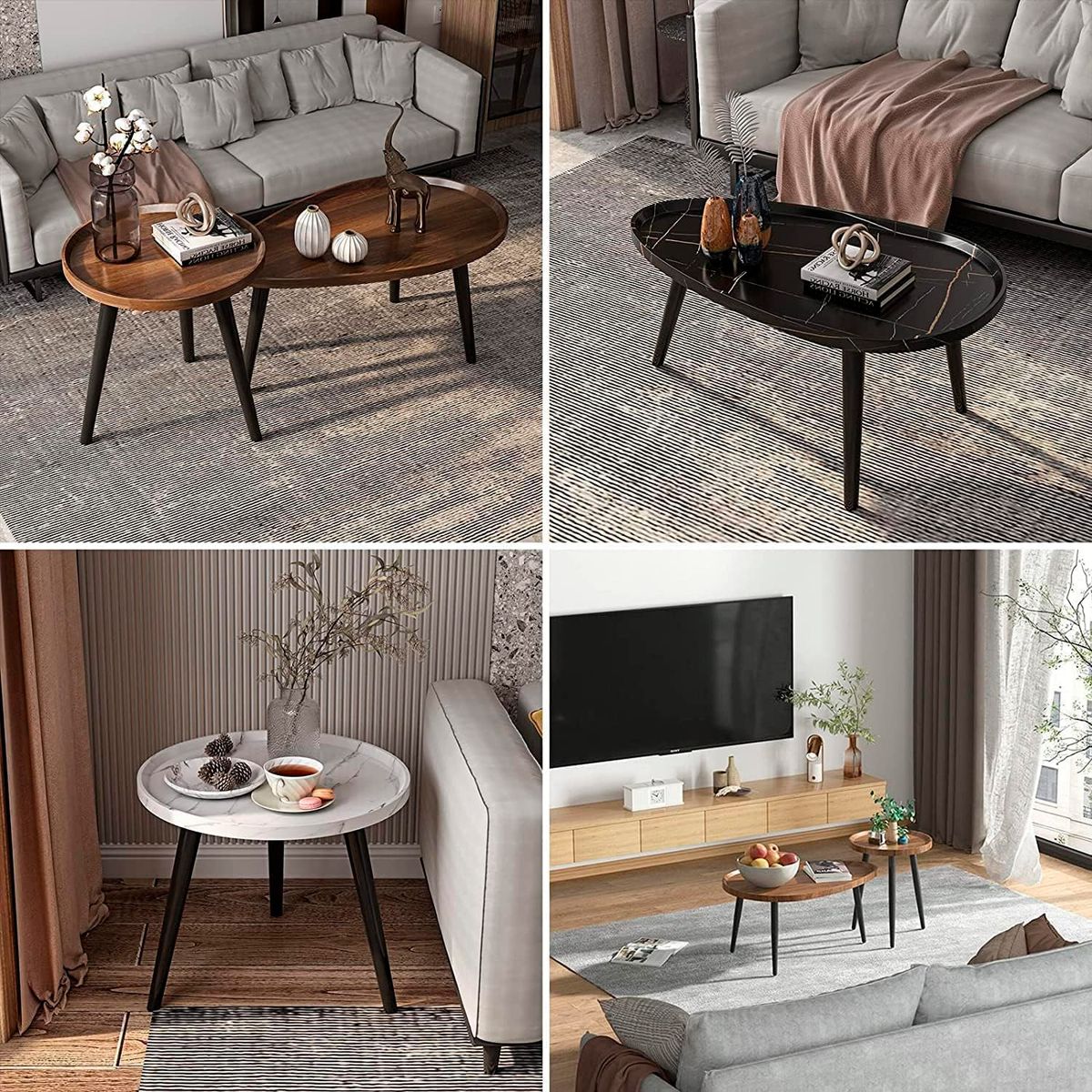 DETODOYMAS - Juego de mesa de centro ovalada 80+50cm Chic Home - Blanco