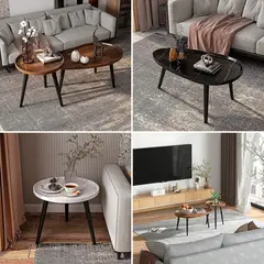 DETODOYMAS - Juego de mesa de centro ovalada 80+50cm Chic Home - Blanco