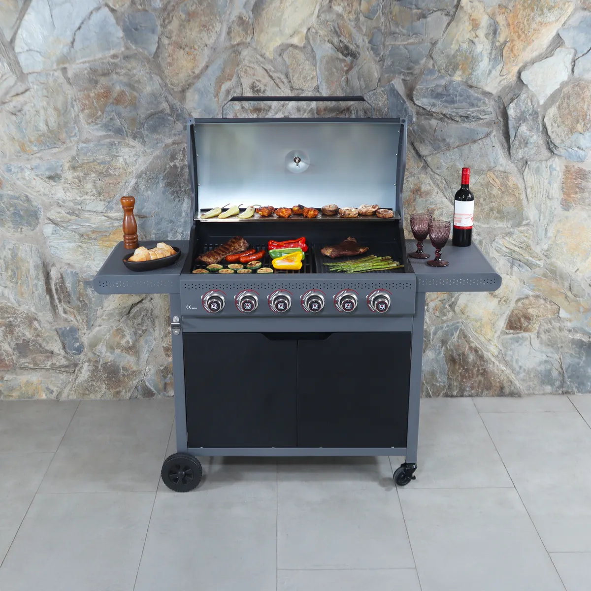 BBQ GRILL - Parrilla Gas Dark Hawk 6 Quemadores + Plancha
