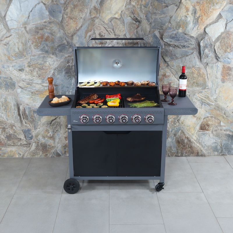 BBQ GRILL - Parrilla BBQ Grill Gas Dark Hawk 6Q + Plancha