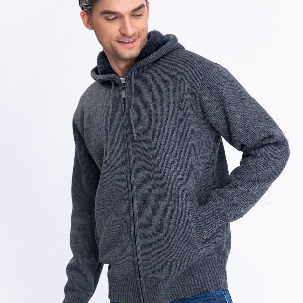 LIKE SHOP - Chaqueta Sweater Algodon Con Gorro Forro Piel Bolsillos Cierre 7167
