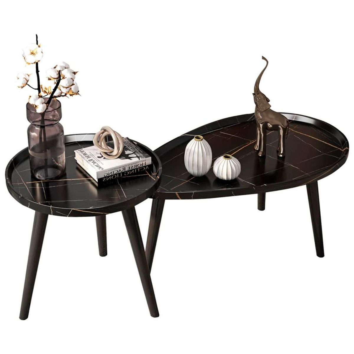 DETODOYMAS - Juego de mesa de centro ovalada 80+50cm Chic Home - Negro