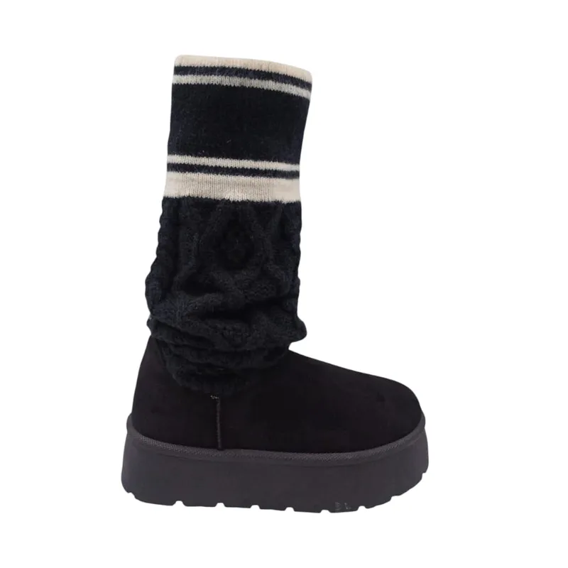 HERIEL - Bota Negra Pantubota Estilo Polainas Mujer