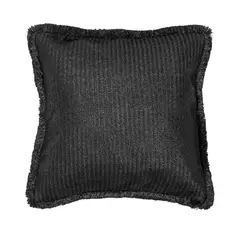 VADELL - Cojín de rafia negro con flecos de 45 x 45 cm