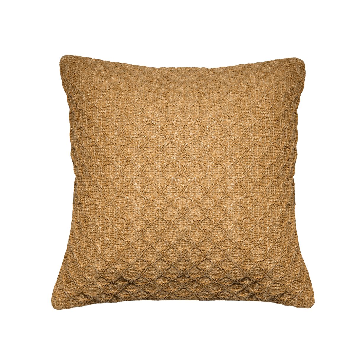 VADELL - Cojín de rafia beige con tejido de circulos de 45 x 45 cm