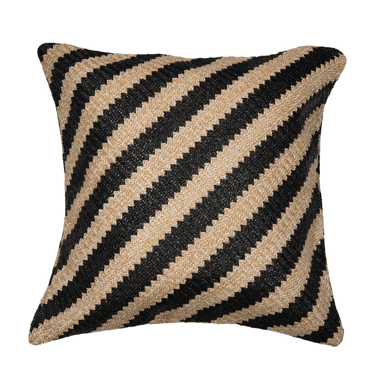 VADELL - Cojín de rafia con líneas beige y negras de 45 x 45 cm