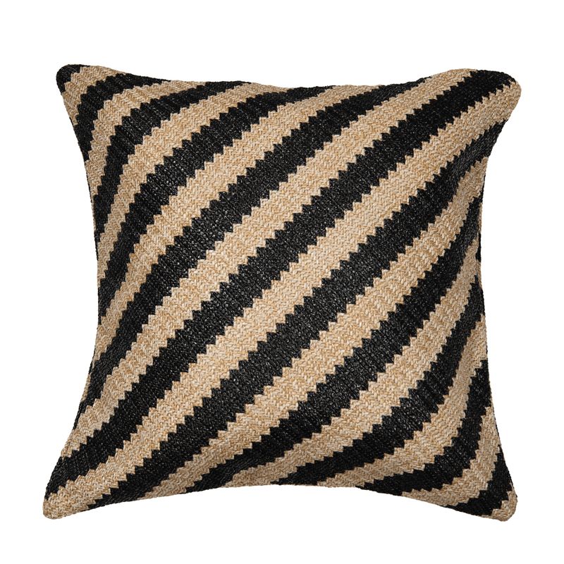 VADELL - Cojín de rafia con líneas beige y negras de 45 x 45 cm