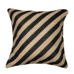 VADELL - Cojín de rafia con líneas beige y negras de 45 x 45 cm