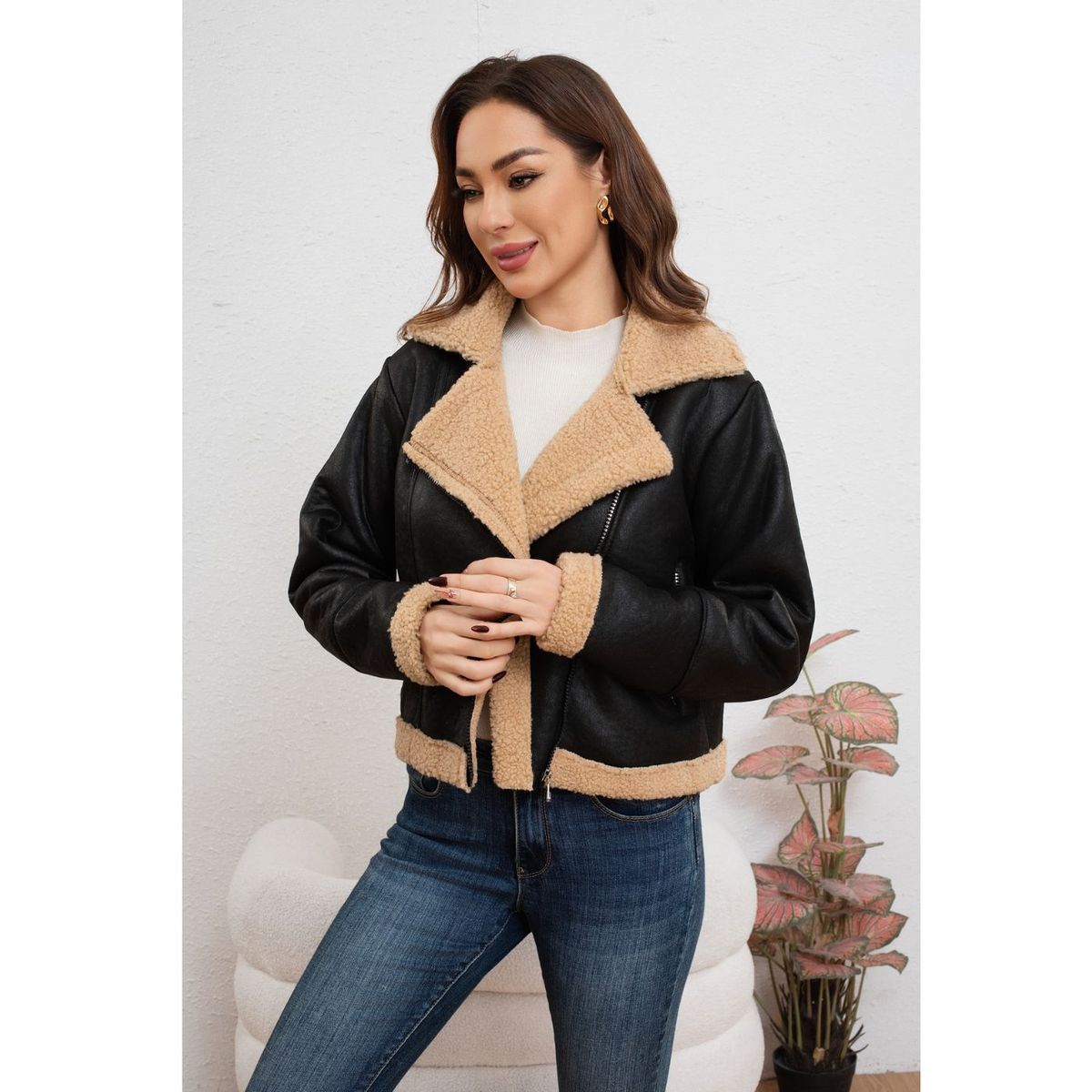 LIKE SHOP - Chaqueta Tipo Piloto Mujer Cruzada Forro Interior Chiporro Moda 7585