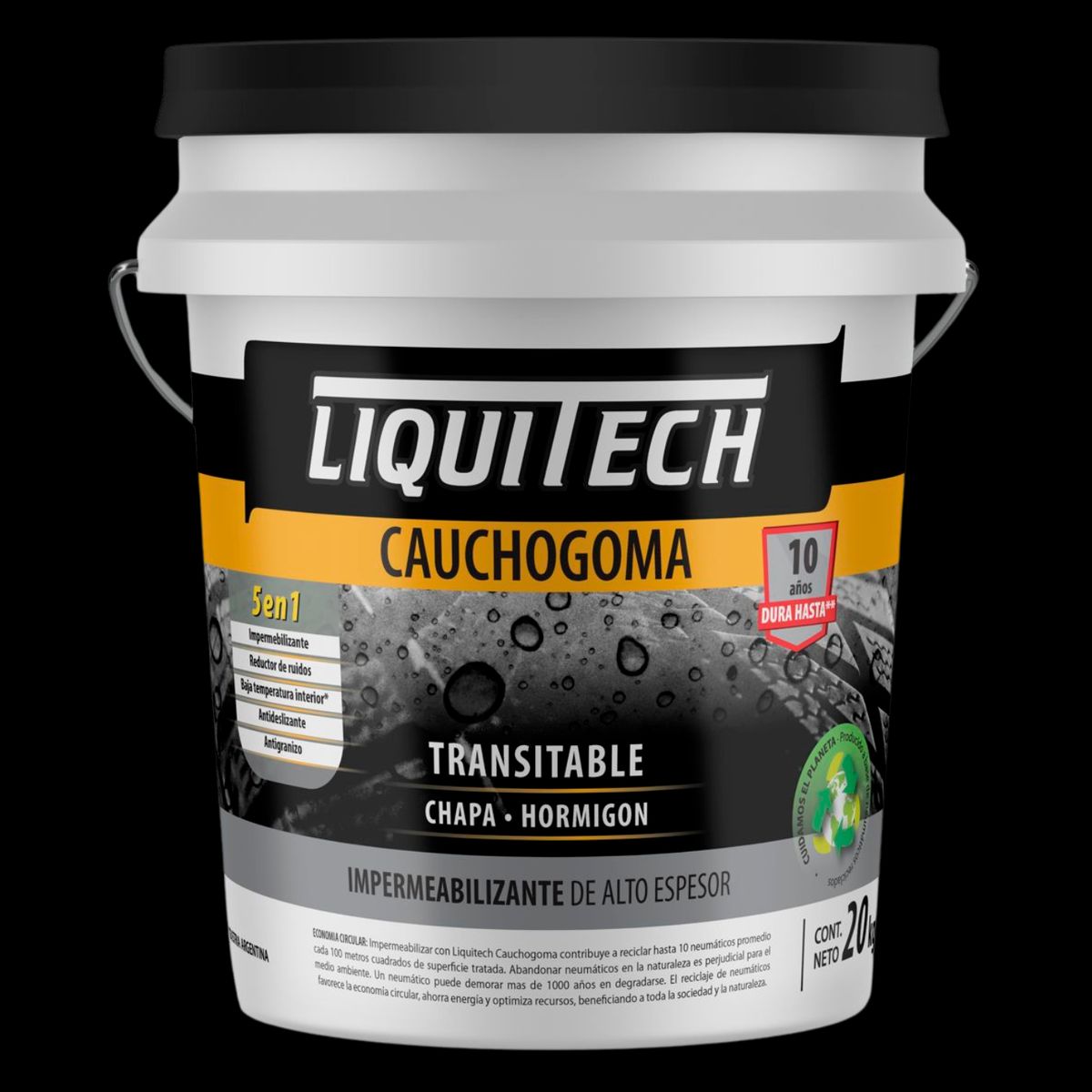 GENERICO - Pintura impermeabilizante sustentable Caucho Goma 5 en 1 Liquitech 20 Kg color Negro