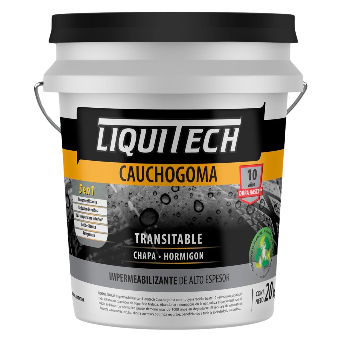 GENERICO - Pintura impermeabilizante sustentable Caucho Goma 5 en 1 Liquitech 20 Kg color Negro