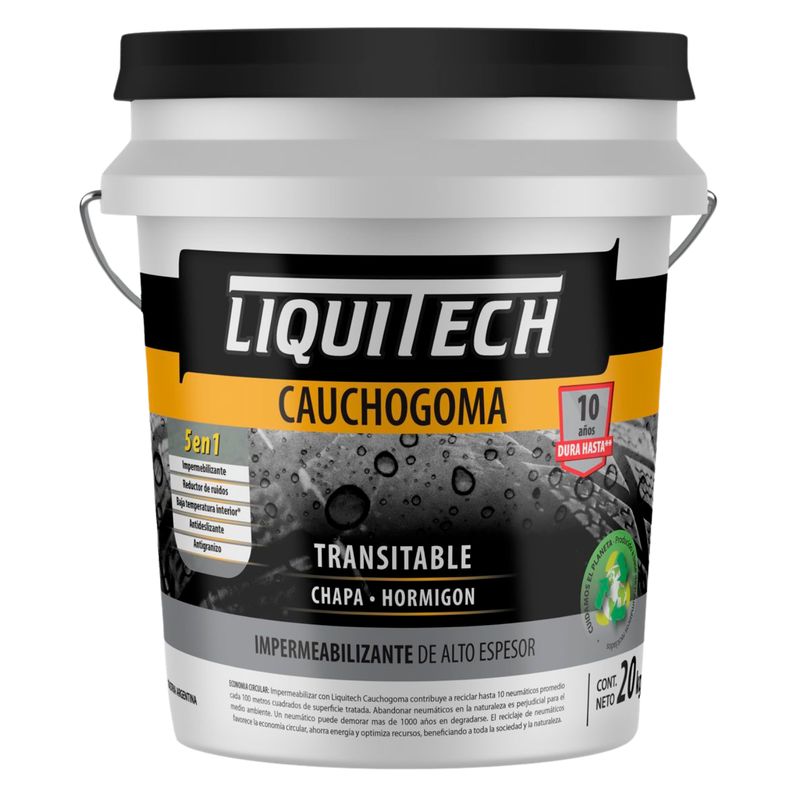 GENERICO - Pintura impermeabilizante Caucho Goma Liquitech Negro 20 Lts.