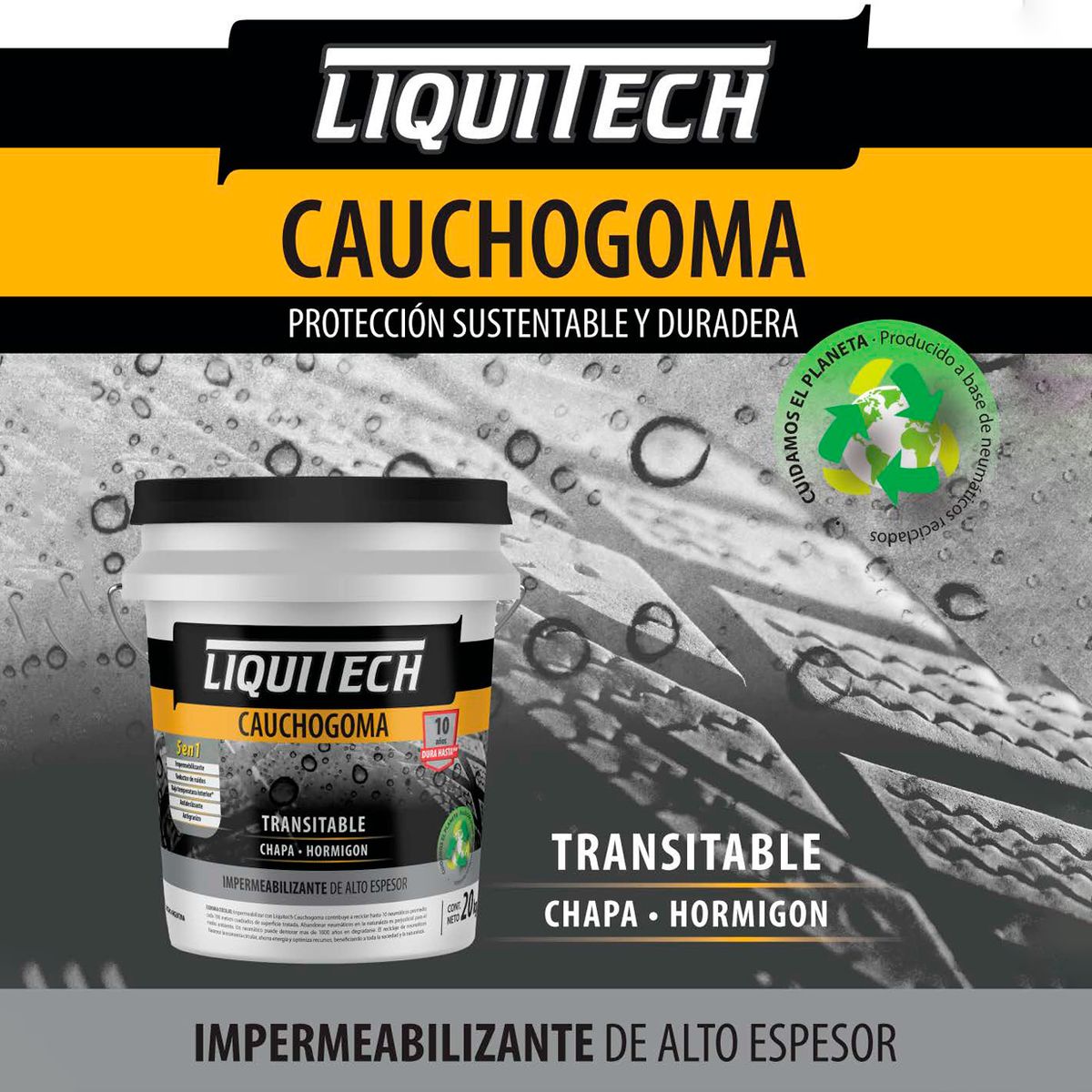 GENERICO - Pintura impermeabilizante sustentable Caucho Goma 5 en 1 Liquitech 20 Kg color Blanco