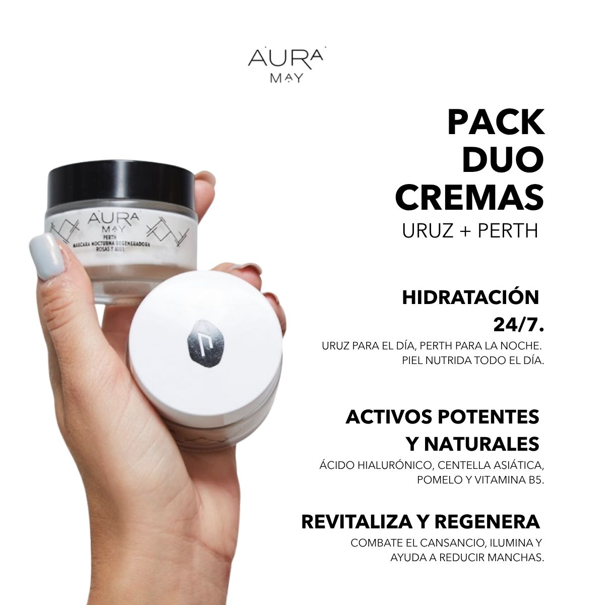 AURA MAY - Set Skincare Cremas Hidratante Dia  Noche con Acido Hialuronico