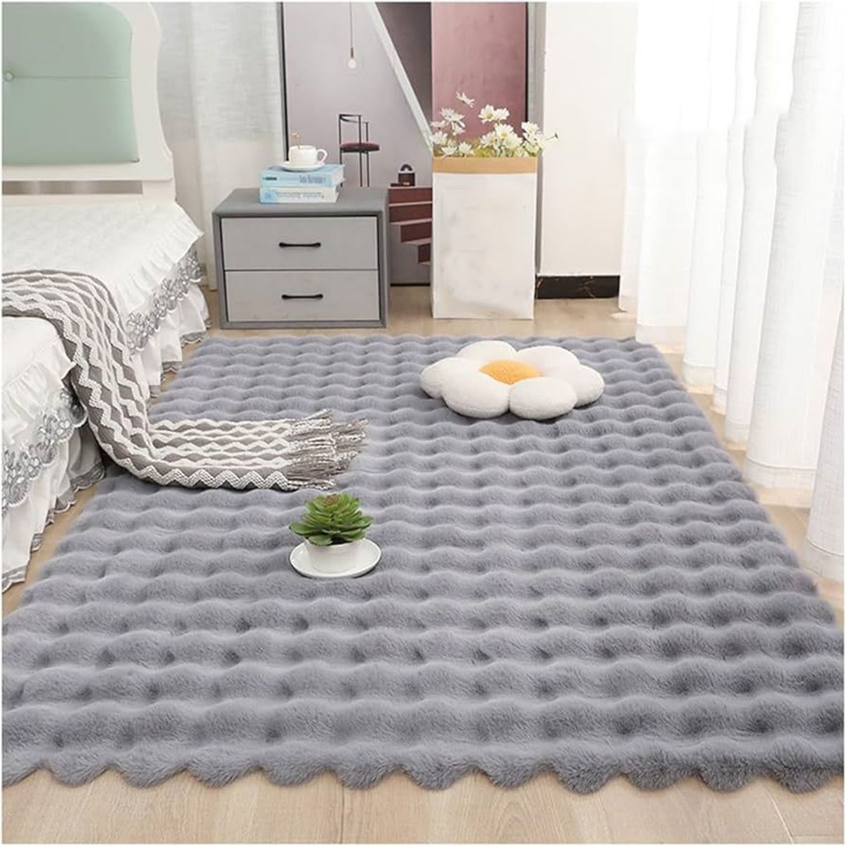 GENERICO - BELLA ALFOMBRA LUJOSA TERCIOPELO BURBUJAS DE PIEL DE CONEJO SINTETICA