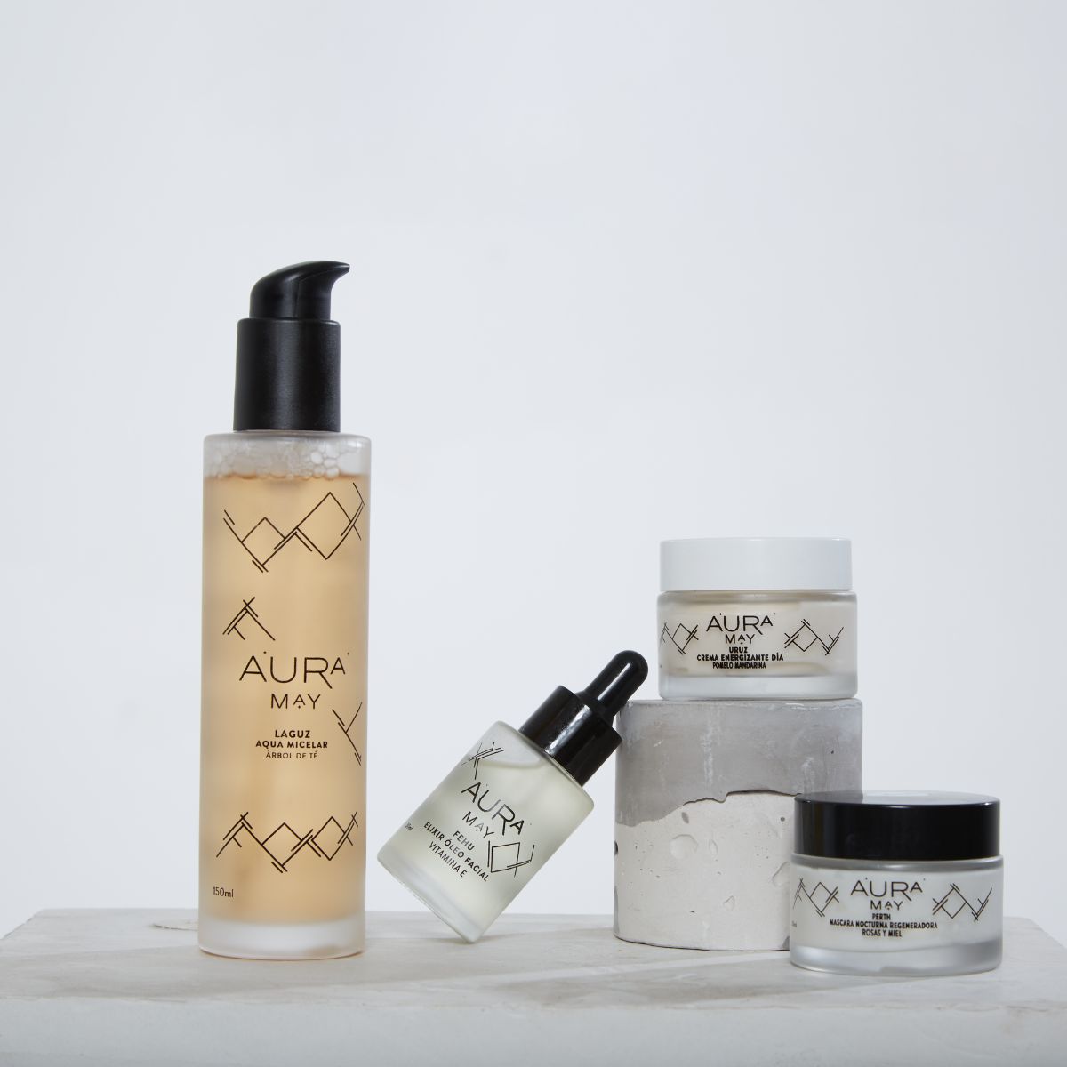 AURA MAY - Set Skincare Crema Dia y Noche Agua Micelar y Aceite Facial