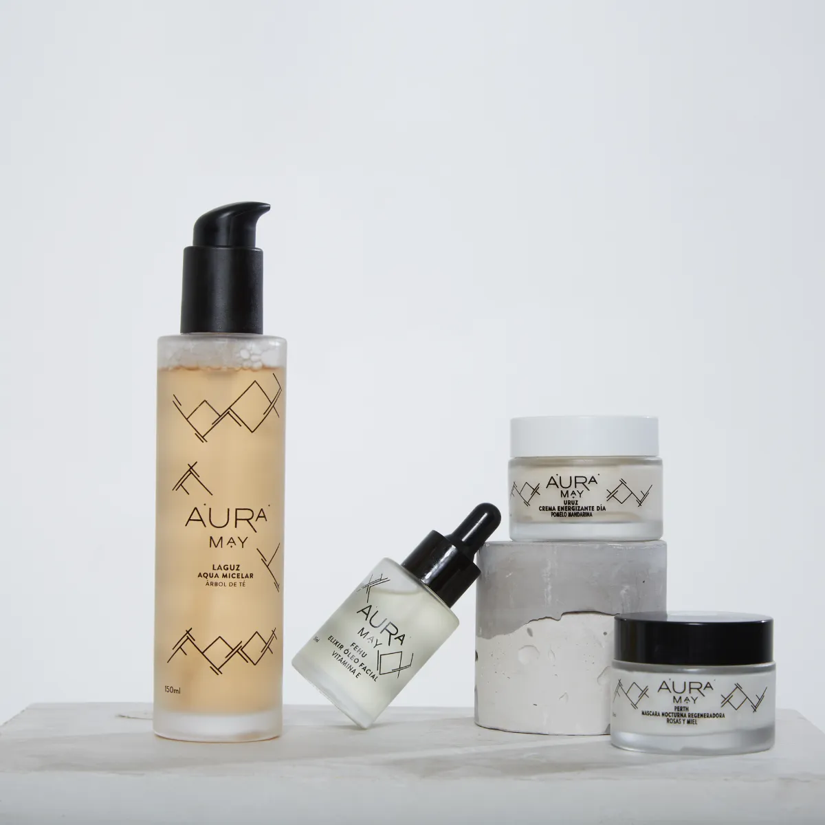 AURA MAY - Set Skincare Crema Dia y Noche Agua Micelar y Aceite Facial