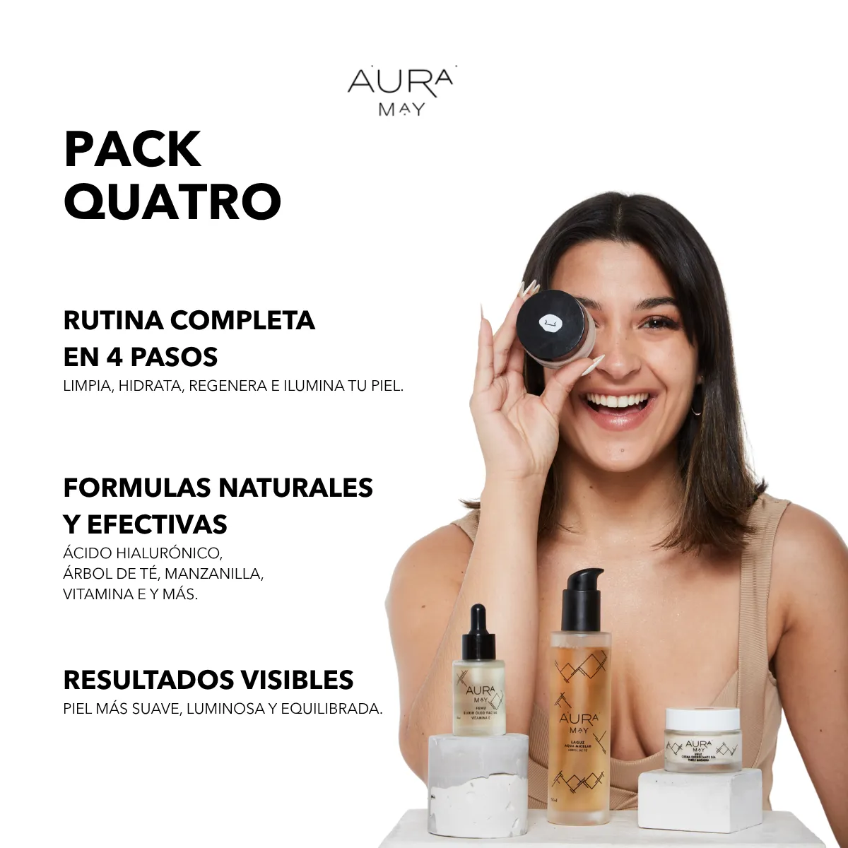 AURA MAY - Set Skincare Crema Dia y Noche Agua Micelar y Aceite Facial