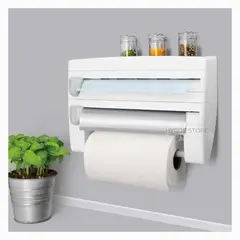 GENERICO - Porta Rollos de Cocina 4 en 1 Dispensador de Aluminio Papel y Especias
