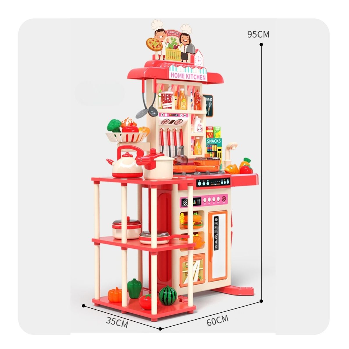 BABYLUNA - Cocina De Juguete Grande 95 Cm 73 Piezas Con Luz Y Sonido