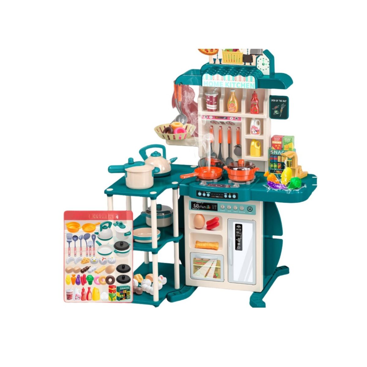 BABYLUNA - Cocina De Juguete Grande 95 Cm 73 Piezas Con Luz Y Sonido