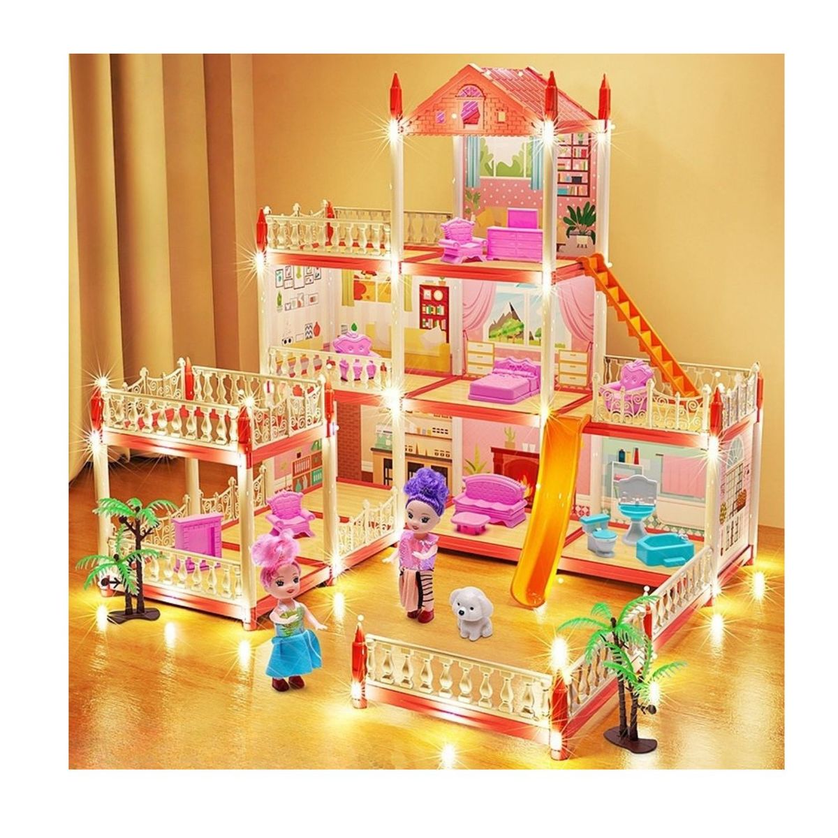 BABYLUNA - Casa De Muñecas 3 Niveles Con Luces Decorativas Y Accesorios