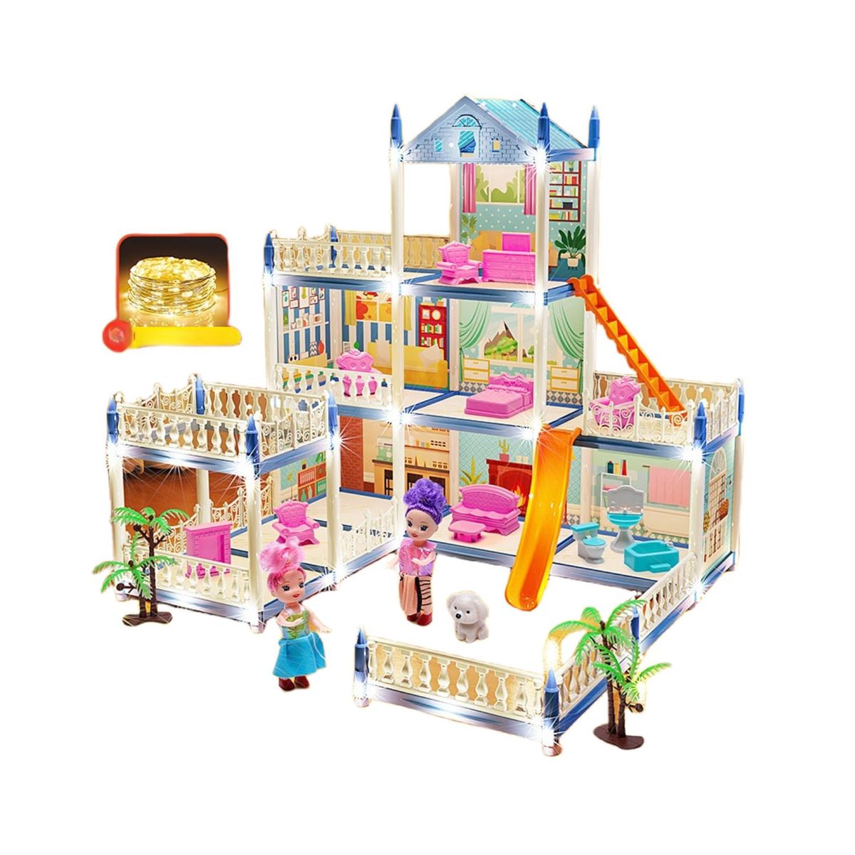 BABYLUNA - Casa De Muñecas 3 Niveles Con Luces Decorativas Y Accesorios