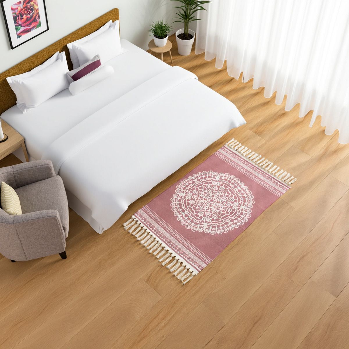 GENERICO - Tapete Bajada de Cama 60x90 cm Suave Lino Elegante Alfombra Mandala 640