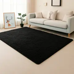 GENERICO - Elegante Alfombra Negra De Pelo Largo Para Sala Moderna