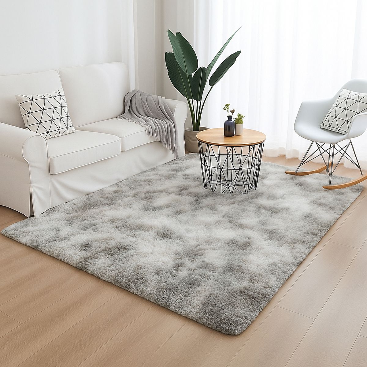 GENERICO - Elegante Alfombra Gris Jaspeada De Pelo Largo Para Sala