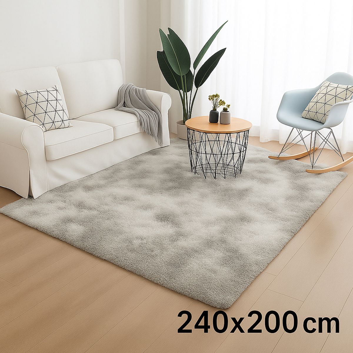 GENERICO - Elegante Alfombra Gris Jaspeada De Pelo Largo Para Sala