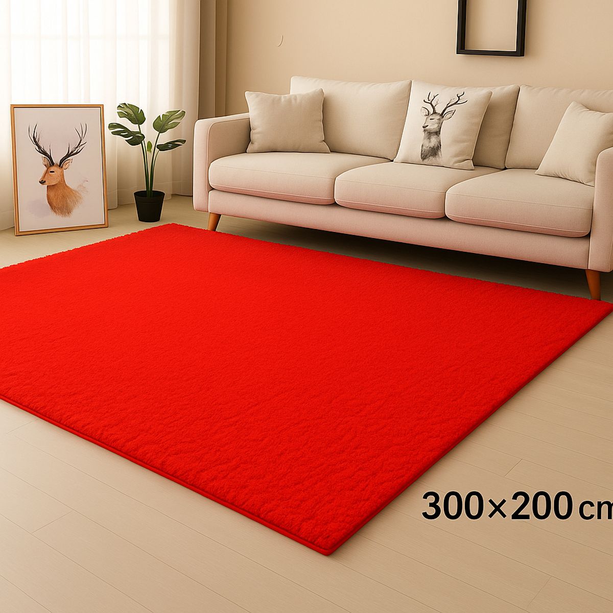 GENERICO - Alfombra Decorativa Roja De Pelo Largo Para Sala Moderna