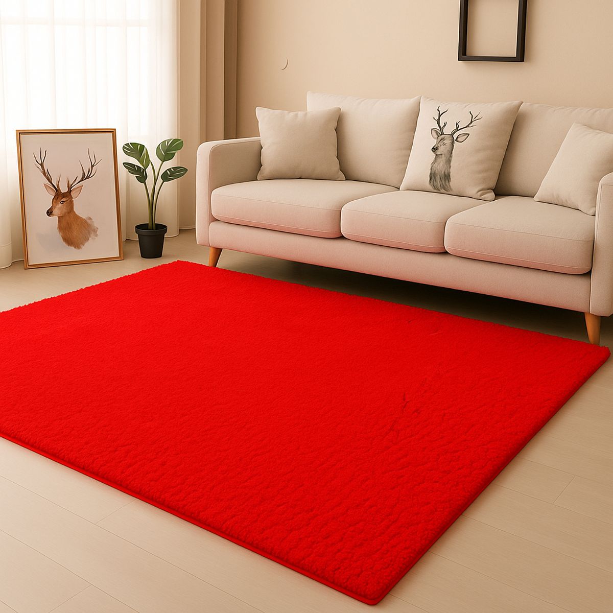 GENERICO - Estera Decorativa Roja De Pelo Largo Para Sala Moderna