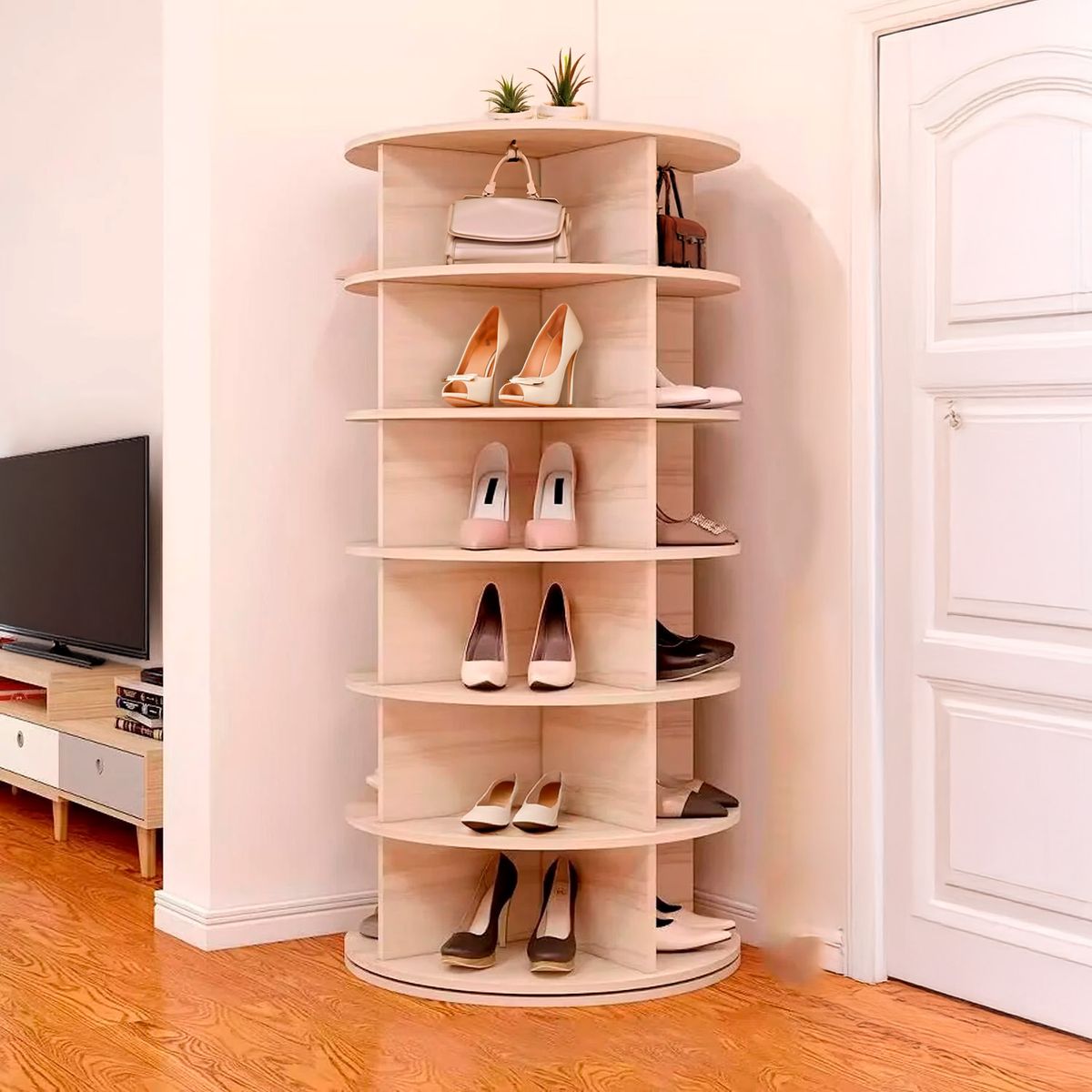 DETODOYMAS - Zapatero Organizador circular 137x60cm Chic Home - Blanco