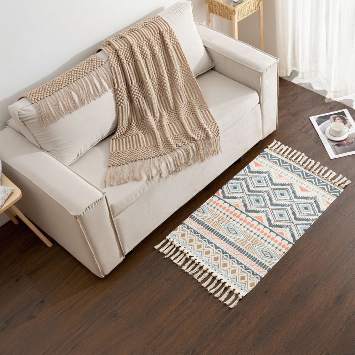 GENERICO - Tapete Bajada de Cama 60x90 cm Suave Lino Con Diseño Étnico 629