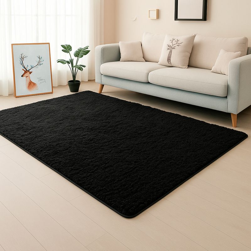 GENERICO - Elegante Alfombra Negra De Pelo Largo Para Sala Moderna