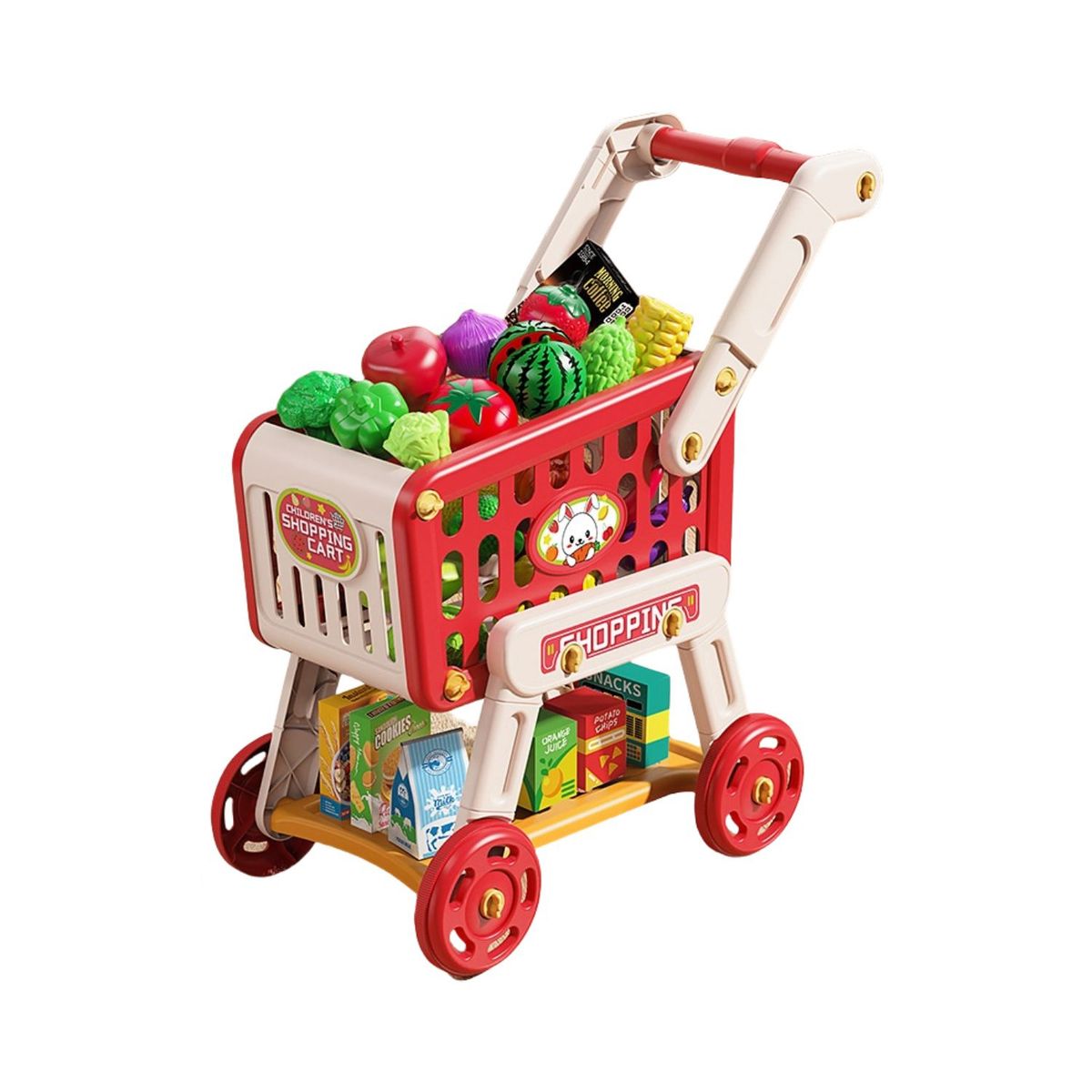 BABYLUNA - Carrito De Compra De Juguete Con 33 Piezas Supermercado