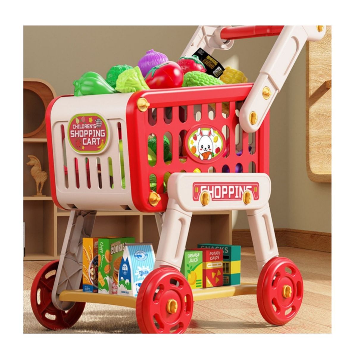 BABYLUNA - Carrito De Compra De Juguete Con 33 Piezas Supermercado